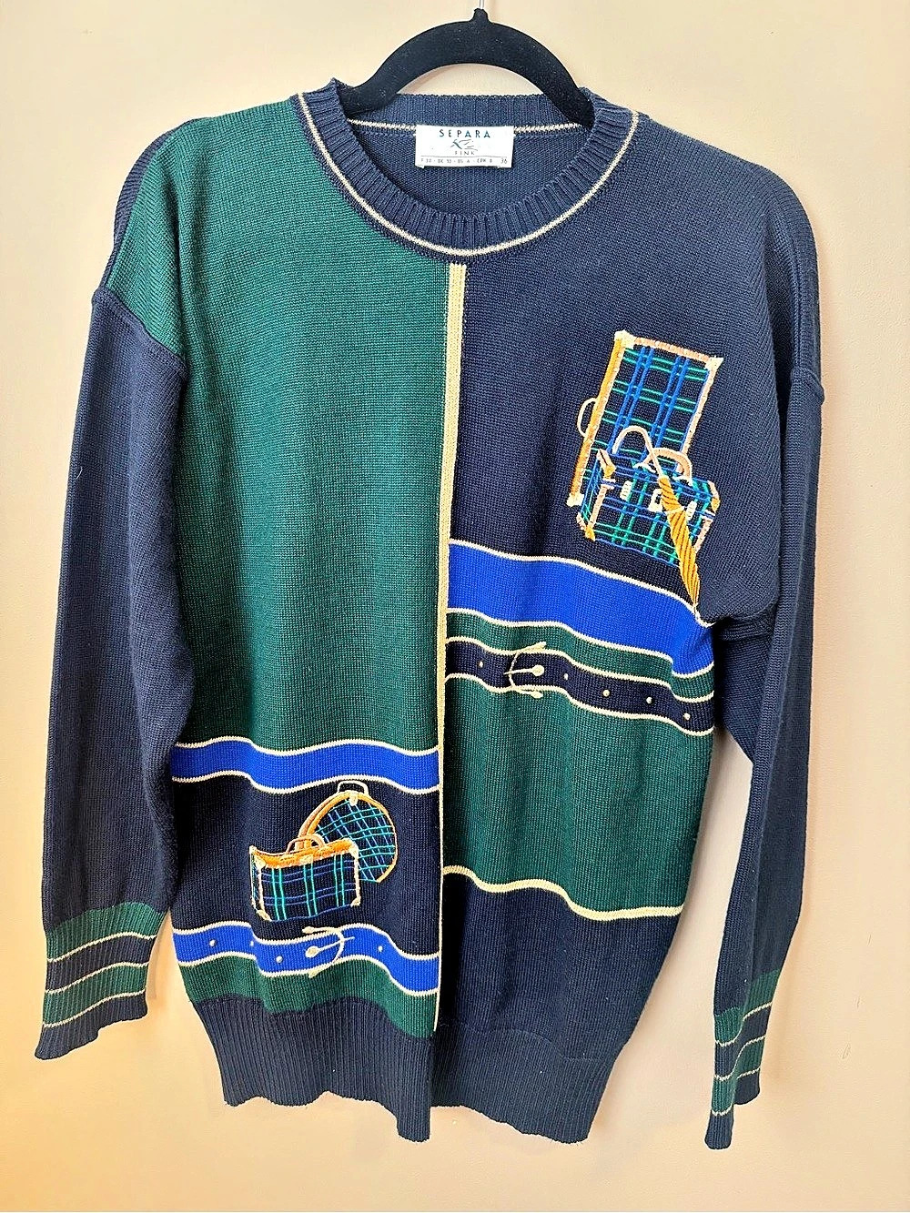 SEPARA FINK Vintage Merino Wool Sweater Novelty Embroidered 90s MEDIUM Size 8